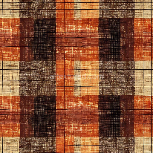 Seamless 3D PBR Plaid Fabric Texture with Rustic Brown and Orange Tones