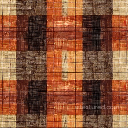 Seamless 3D PBR Plaid Fabric Texture with Rustic Brown and Orange Tones texture preview