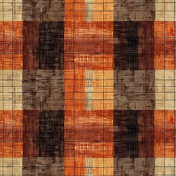 Plaid Fabric with Rustic Brown and Orange Tones seamless PBR texture preview