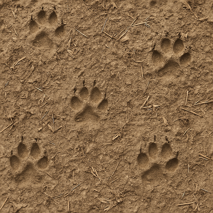 Of Animal Footprints On Loose Soil With Vegetation Debris seamless PBR texture preview