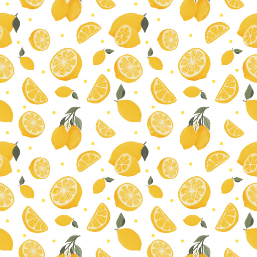 Pattern Bundle - Seamless 3D Lemon Citrus Pattern PBR Texture with Hand-Drawn Style and Light Background texture preview