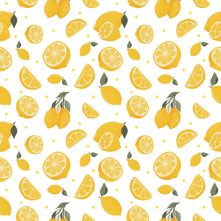 Lemon Citrus Pattern with Hand-Drawn Style and Light Background seamless PBR texture preview