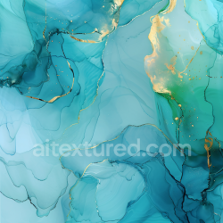 seamless Seamless 3D Alcohol Ink PBR Texture Featuring Blue-Green Fluid Swirls with Gold Veining texture 8k free download PBR