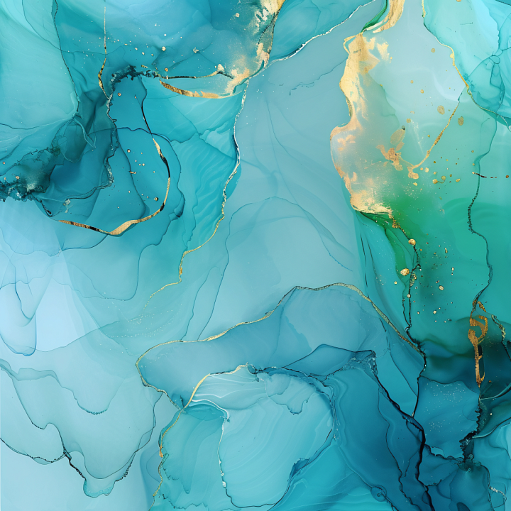 Alcohol Ink Featuring Blue-Green Fluid Swirls with Gold Veining seamless PBR texture preview
