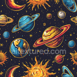 seamless Seamless 3D Space PBR Texture Featuring Stylized Retro Planets & Suns texture 8k free download PBR