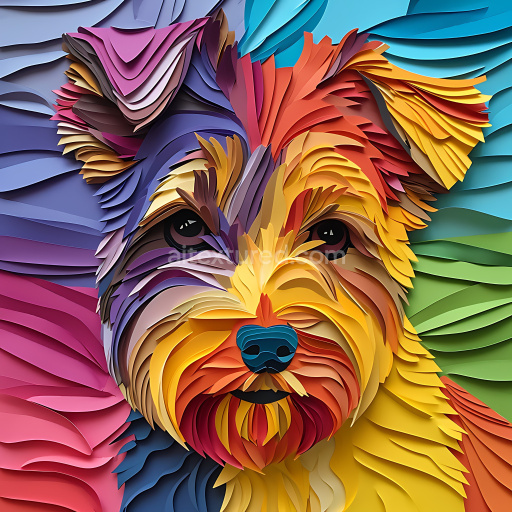 Seamless 3D PBR Texture Featuring Stylized Colorful Australian Terrier Fur in Origami Style
