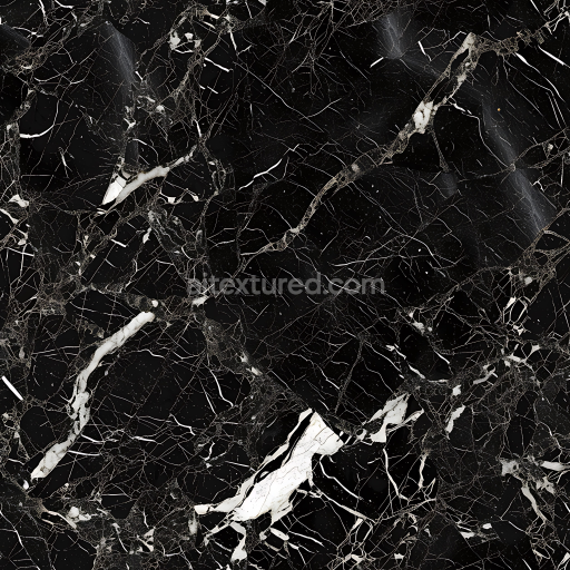 Seamless 3D Black Marble PBR Texture Featuring Intricate White Vein Patterns