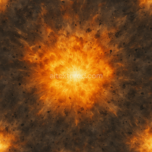 Seamless 3d texture illustrating detonation flash with shockwave and explosive residue in crisp 8k pbr