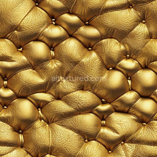 Seamless 3D Quilted Gold Leather PBR Texture with Glossy Grain and Padded Cushions