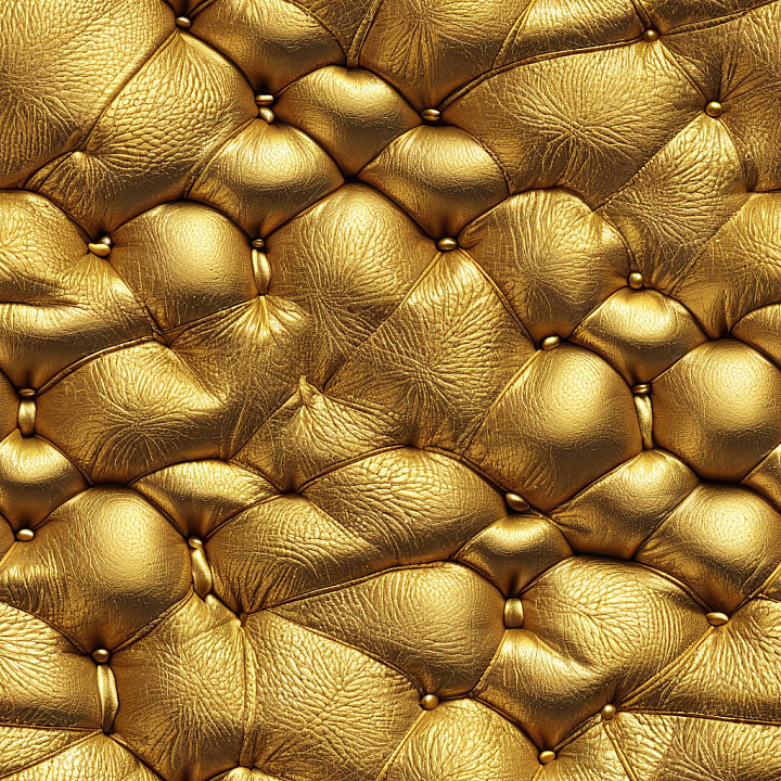 Quilted Gold Leather with Glossy Grain and Padded Cushions seamless PBR texture preview