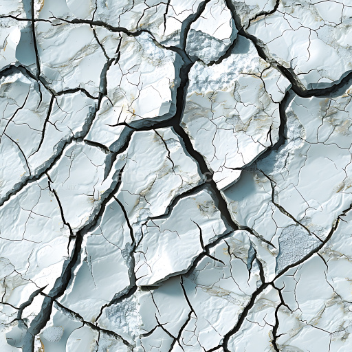 Seamless 3D cracked white plaster PBR texture with deep fractures and chipped layers