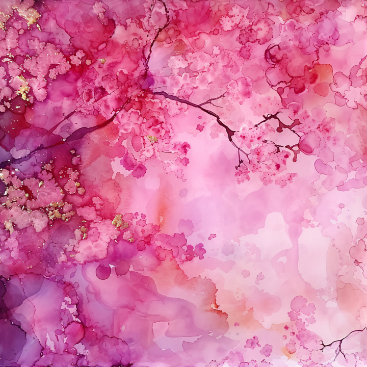 Alcohol Ink with Pink Floral Swirls and Gold Accents seamless PBR texture preview