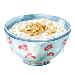 seamless Watercolor-Style Rice Flakes Porridge in Floral Ceramic Bowl Breakfast Graphic texture 8k free download PBR