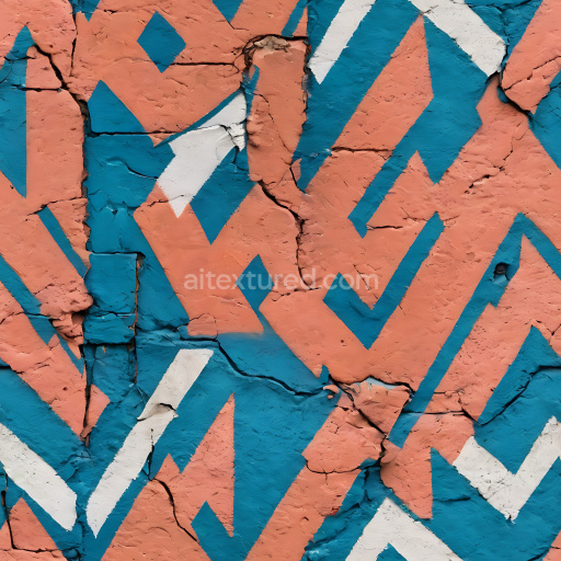 Seamless 3D PBR Graffiti Texture Featuring Distressed Blue, Coral, and White Geometric Paint