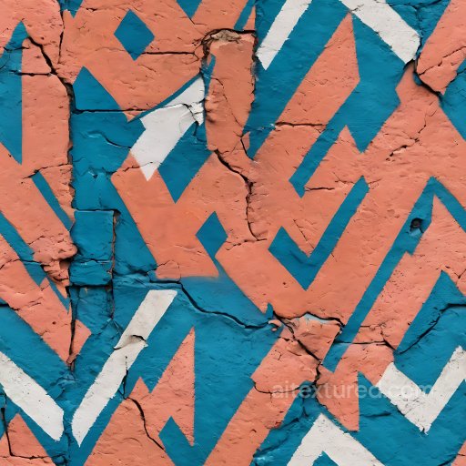 Seamless 3D PBR Graffiti Texture Featuring Distressed Blue, Coral, and White Geometric Pa… texture preview