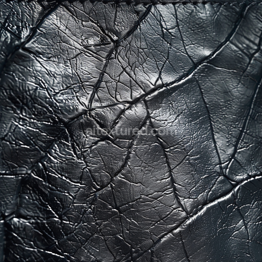 Seamless 3D Cracked Black Leather PBR Texture with Deep Wrinkles