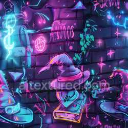 seamless Seamless 3D PBR Texture of Neon-Style Graffiti on Brick Wall with Urban Vibes texture 8k free download PBR