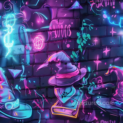 Seamless 3D PBR Texture of Neon-Style Graffiti on Brick Wall with Urban Vibes texture preview
