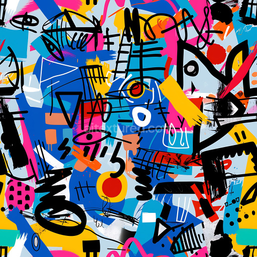 Seamless 3D PBR Texture Featuring Vibrant Abstract Graffiti Tags and Colorful Brush Strokes