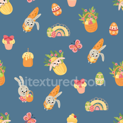 seamless Seamless 3D PBR Texture with Easter Cartoon Bunnies and Eggs Pattern texture 8k free download PBR