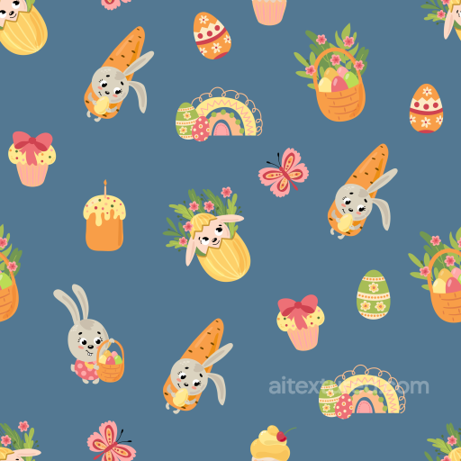 with Easter Cartoon Bunnies and Eggs Pattern seamless All Christmas Digital paper PBR texture