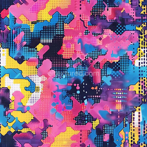 Seamless 3D Stylized Digital Pixel Camouflage PBR Texture with Vibrant Color Blocks