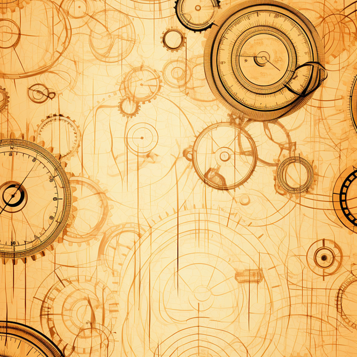 Vintage Scrapbook of Vintage Clockwork Blueprints in Sepia seamless PBR texture preview