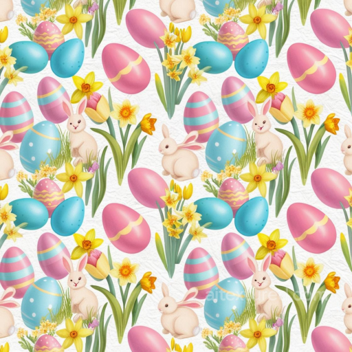 Of Pastel Easter Eggs, Bunnies, And Spring Flowers seamless All Easter Digital paper PBR texture