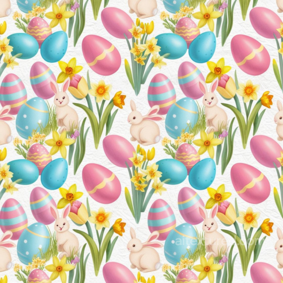Of Pastel Easter Eggs, Bunnies, And Spring Flowers All Easter Digital paper texture preview
