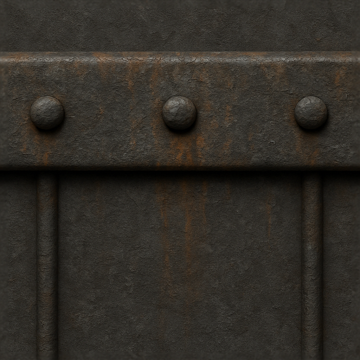 Rough Metal Fence Rail With Oxidized Metal And Metal Bolts Det… seamless PBR texture preview
