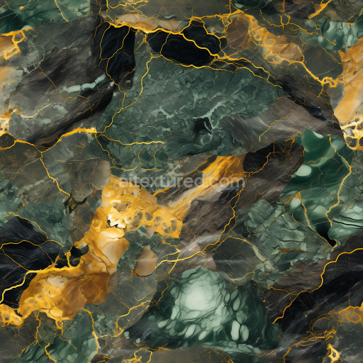 Seamless 3D Brown and Green Marble PBR Texture with Golden Veins and Polished Finish