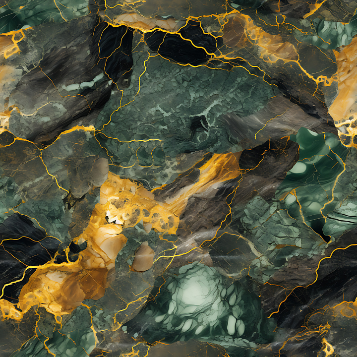Brown and Green Marble with Golden Veins and Polished Finish seamless PBR texture preview