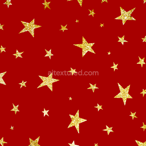 Seamless 3D PBR Texture of Glittering Gold Stars on Red Background