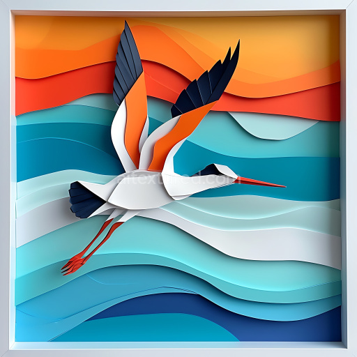 Seamless 3D PBR texture featuring layered paper-cut bird with vibrant colors