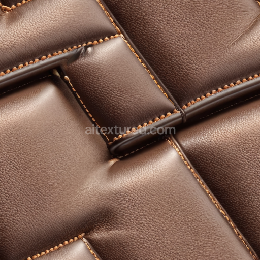 Seamless 3D Quilted Brown Leather PBR Texture Featuring Fine Grain and Prominent Stitching