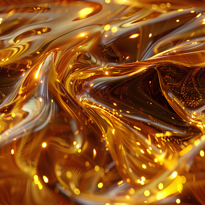 Glossy Amber Liquid Waves with Reflective Highlights seamless PBR texture preview