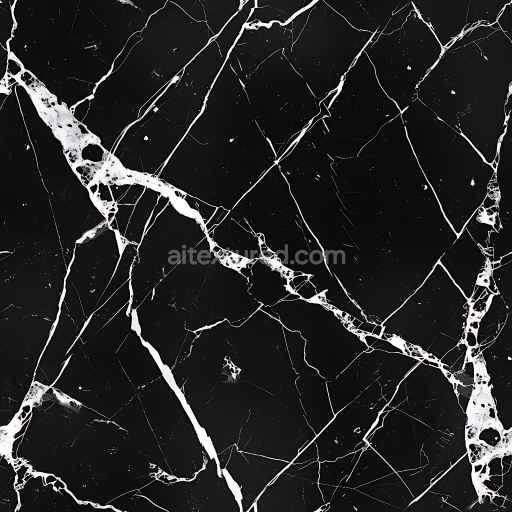Seamless 3D Black Marble PBR Texture Featuring Bold White Veins and Polished Finish