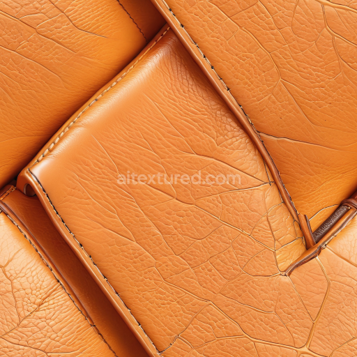 Seamless 3D PBR cracked tan leather texture with stitched panels and natural grain