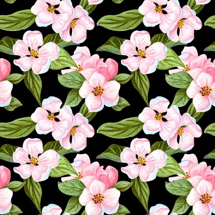 Pink Flower Watercolor Floral Fabric Pattern seamless PBR texture preview