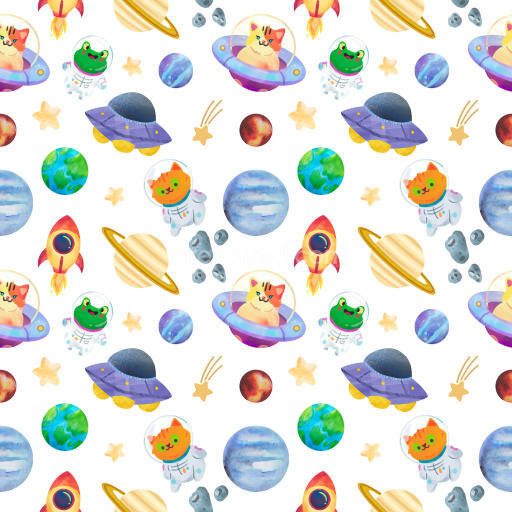 Pattern Bundle - Seamless 3D Pattern PBR Texture Featuring Playful Space Animals and Planets texture preview