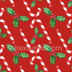 seamless Seamless 3D PBR Christmas Watercolor Texture with Candy Canes and Holly texture 8k free download PBR