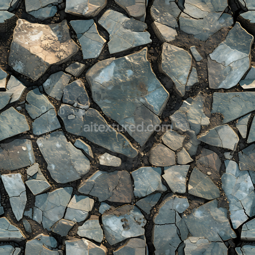 Seamless 3D Slate Rock Ground PBR Texture with Cracked Fractures and Earth Fill