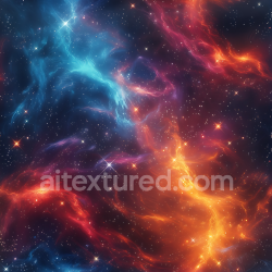seamless Seamless 3D Space PBR Texture Featuring Vibrant Cosmic Nebula Clouds in Blue and Orange texture 8k free download PBR