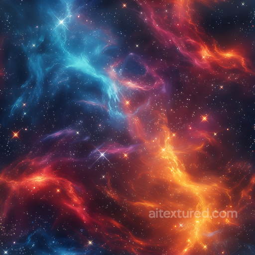 Space PBR Texture Featuring Vibrant Cosmic Nebula Clouds in Blue and Orange seamless Star, space, planets PBR texture