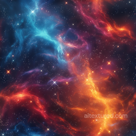 Space PBR Texture Featuring Vibrant Cosmic Nebula Clouds in Blue and Orange Star, space, planets texture preview