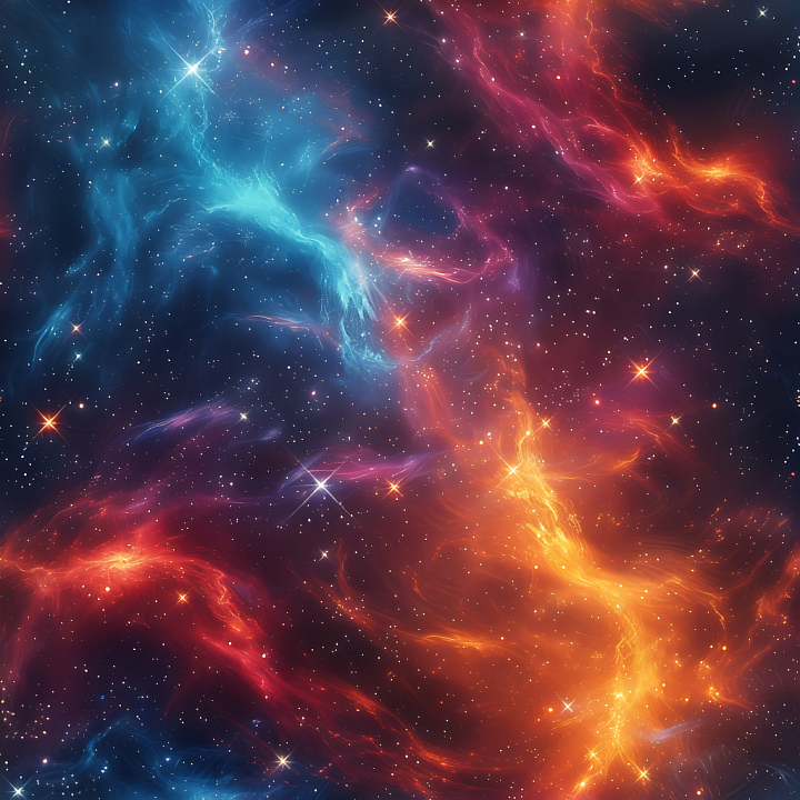 Space Featuring Vibrant Cosmic Nebula Clouds in Blue and Orange seamless PBR texture preview