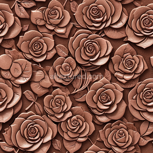 Seamless 3D PBR Embossed Rose Leather Texture with Warm Brown Tone and Detailed Floral Relief