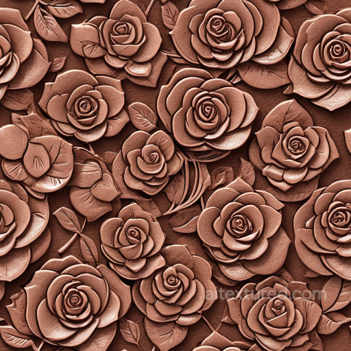 Embossed Rose Leather Texture with Warm Brown Tone and Detailed Floral Relief seamless Leather PBR texture