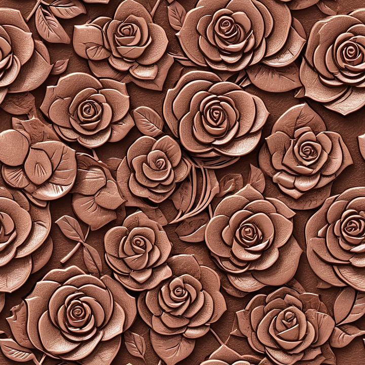 Embossed Rose Leather with Warm Brown Tone and Detailed Floral Relief seamless PBR texture preview