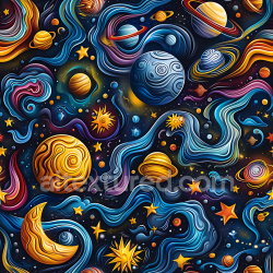 seamless Seamless 3D Space PBR Texture Featuring Stylized Planets and Cosmic Nebulae texture 8k free download PBR